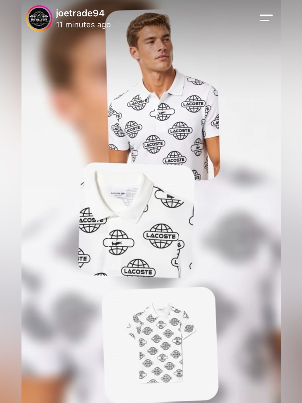 Lacoste White Polo with Black All-Over Logo Print in XXL